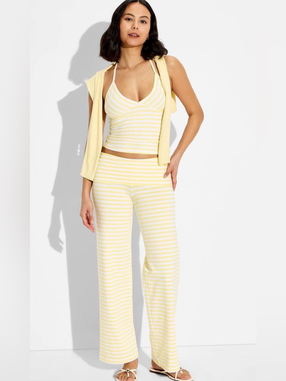 Yellow & White Striped Soft Cotton Pull On Pants Wild Fable NWT szL